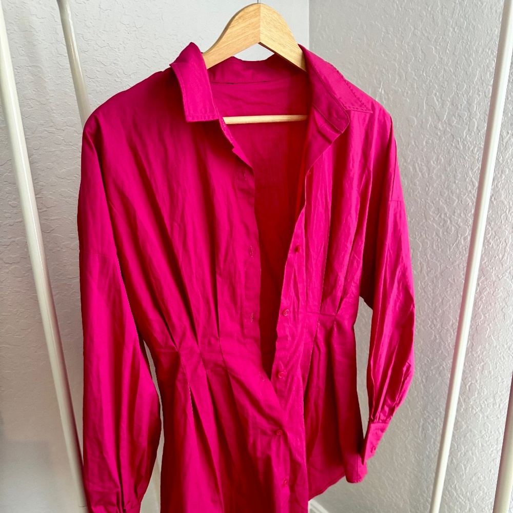 Pink Long Sleeve Mini Dress